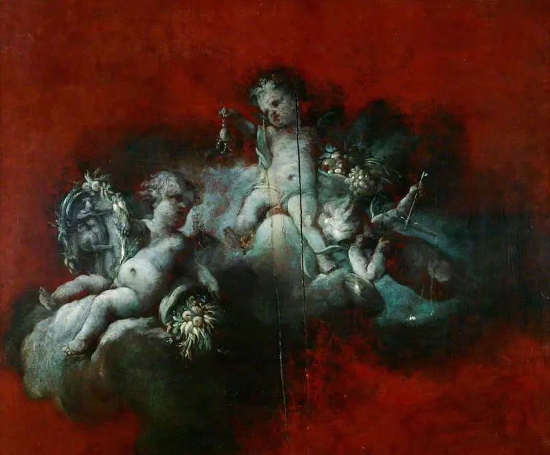 Trois Cupidons avec les signes du zodiaque: Scorpion Sagittaire Balance - François Boucher - Alpha Reproduction