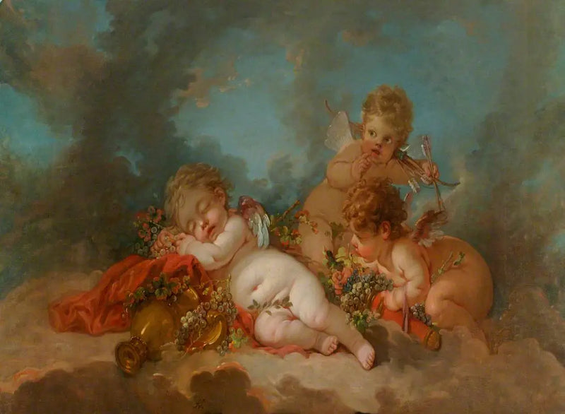 Three Cupids floating in the clouds - François Boucher
