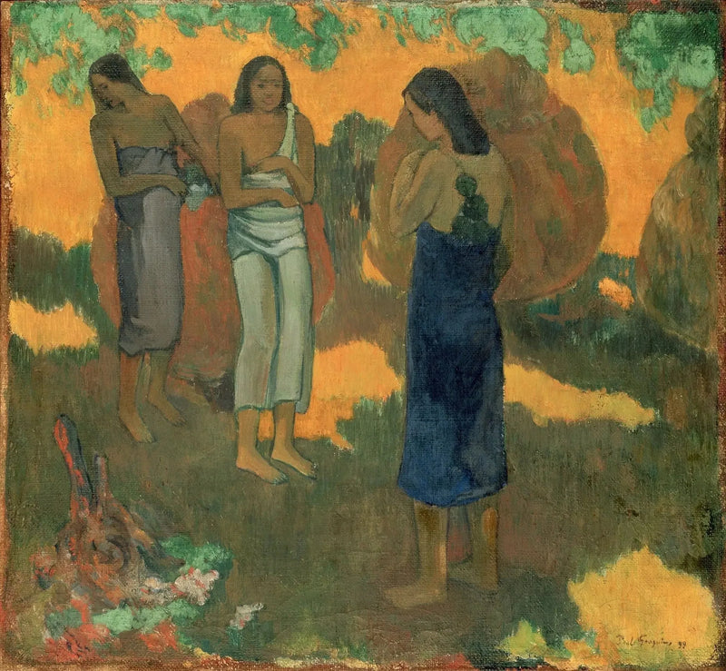 Three Tahitians on Yellow Background - Paul Gauguin