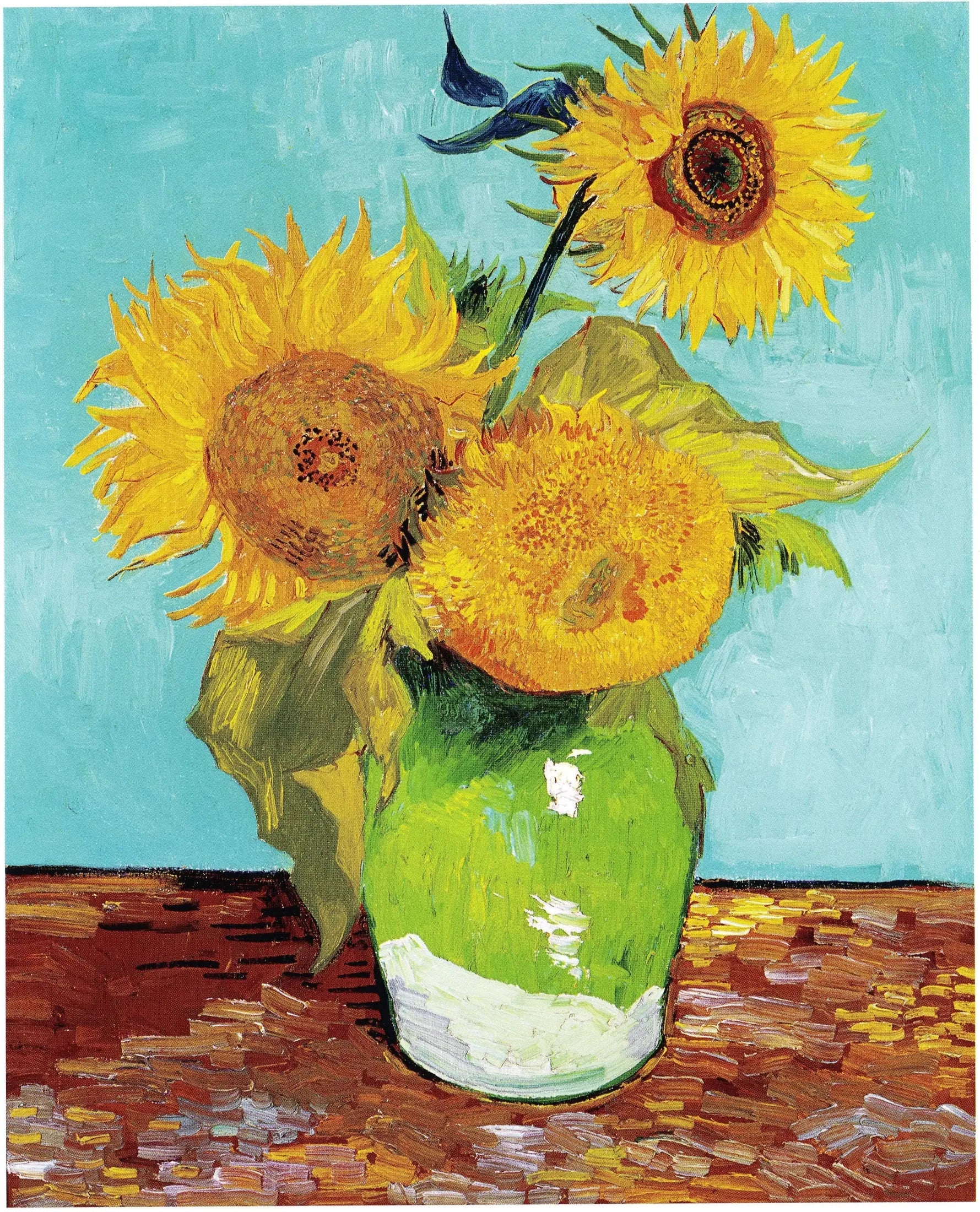 Trois tournesols dans un vase - Vincent van Gogh image 1 reproduction de peinture à l’huile