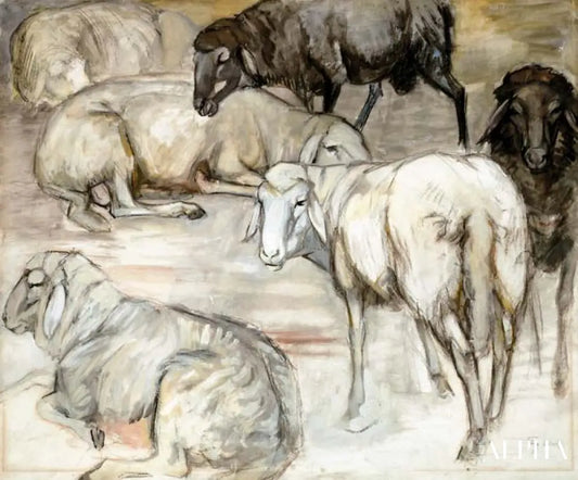 Troupeau de moutons I (Troupeau de moutons dans l'étable) - Franz Marc - Reproductions de tableaux et peintures haut de gamme