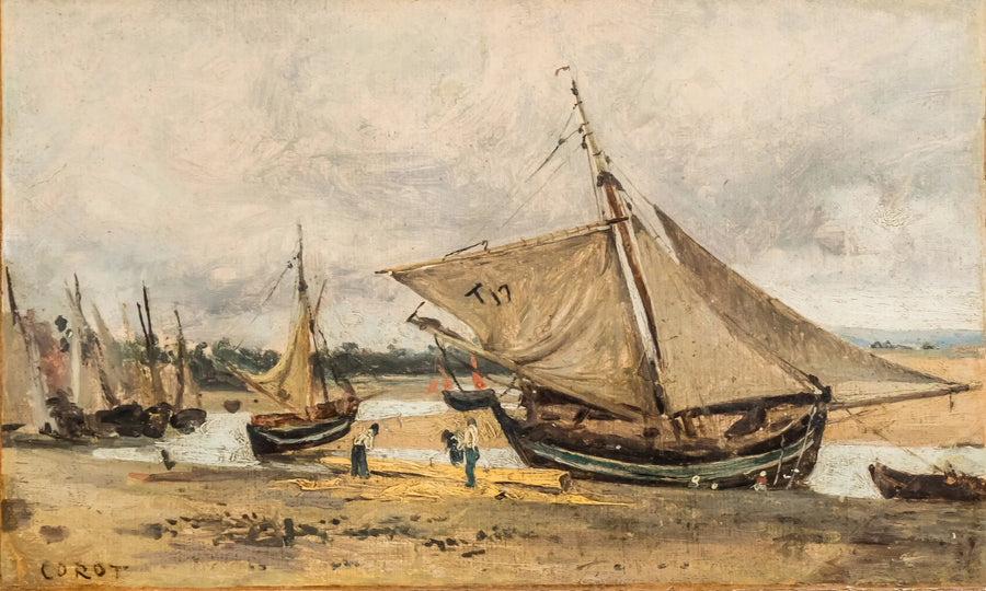 Trouville, stranded fishing boats in the channel - Jean-Baptiste Camille Corot