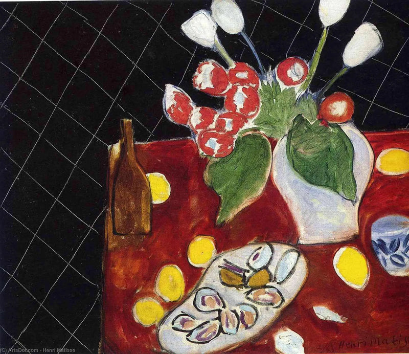Tulips and Oysters on Black Background - Henri Matisse