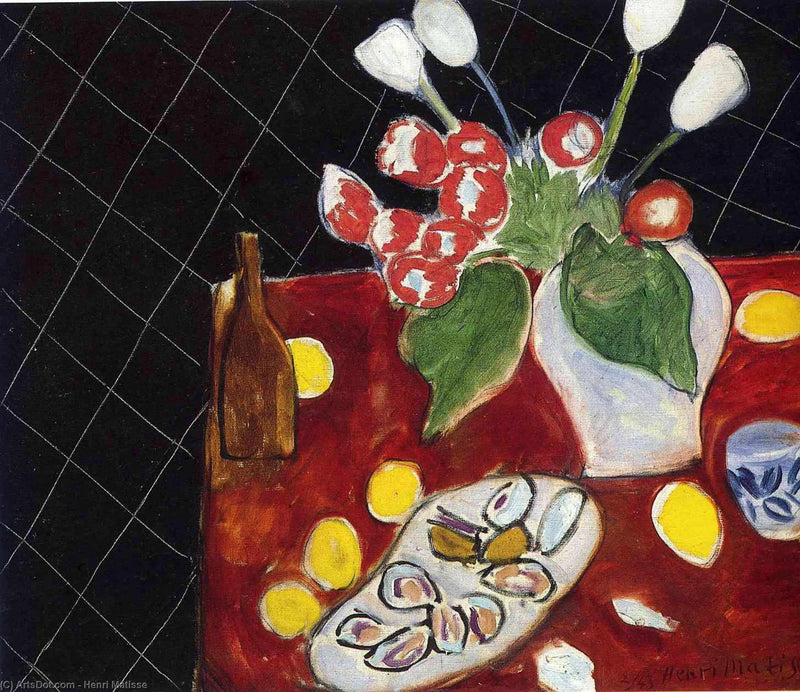 Tulips and Oysters on Black Background - Henri Matisse
