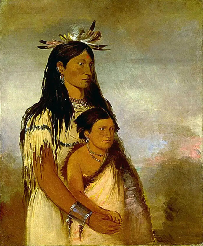 Túnk-aht-óh-ye, the Thunder, a boy, and Wun-pán-to-mee, the White Weasel, a girl - George Catlin