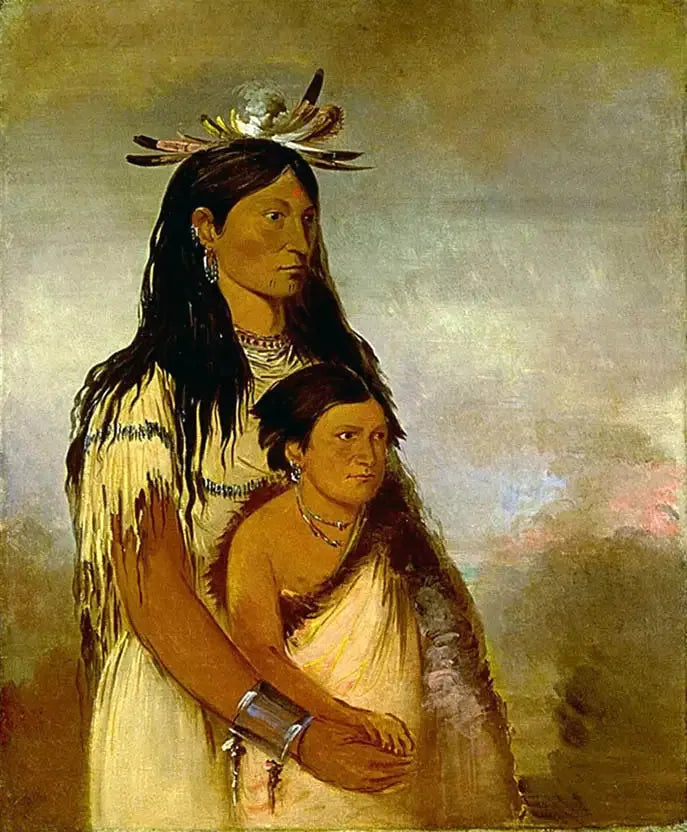 Túnk-aht-óh-ye, the Thunder, a boy, and Wun-pán-to-mee, the White Weasel, a girl - George Catlin