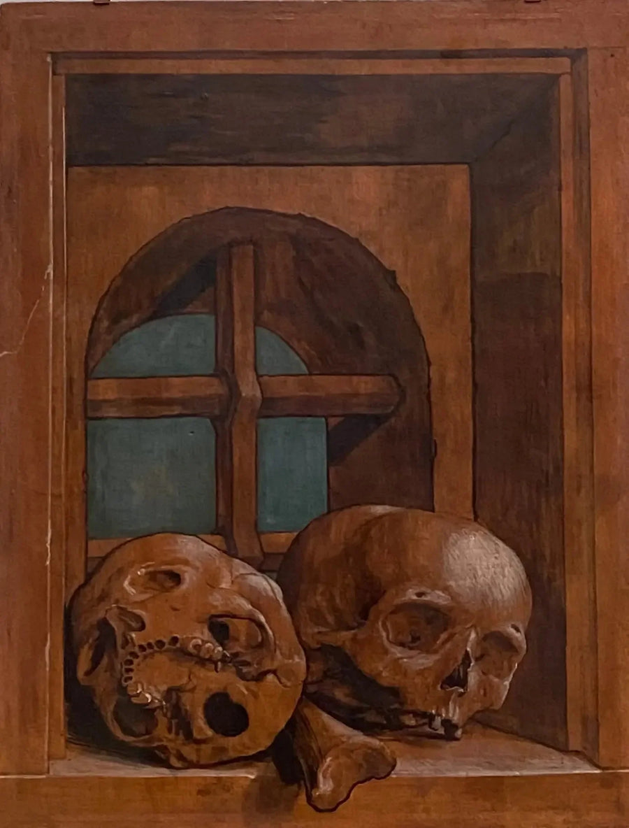 Two skulls in a window niche - Hans Holbein the Younger