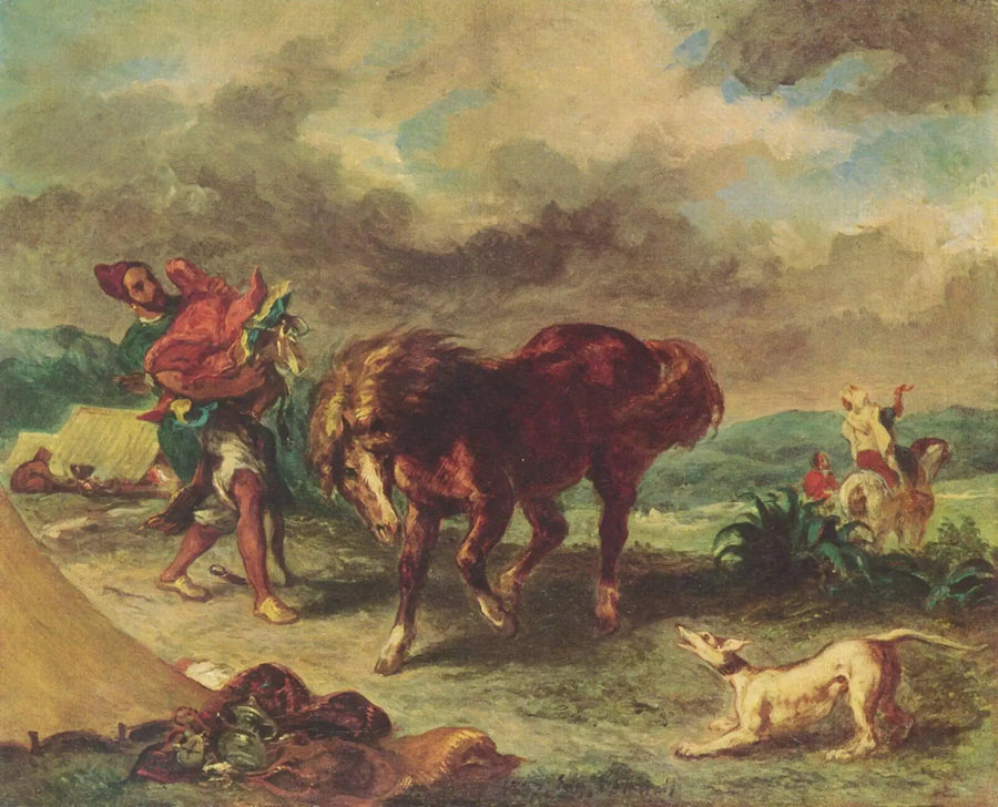 An Arab Saddling His Horse - Eugène Delacroix