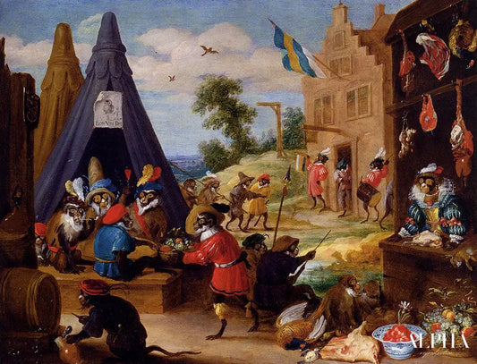 Un campement de singes - David The Younger Teniers - Reproductions de tableaux et peintures haut de gamme