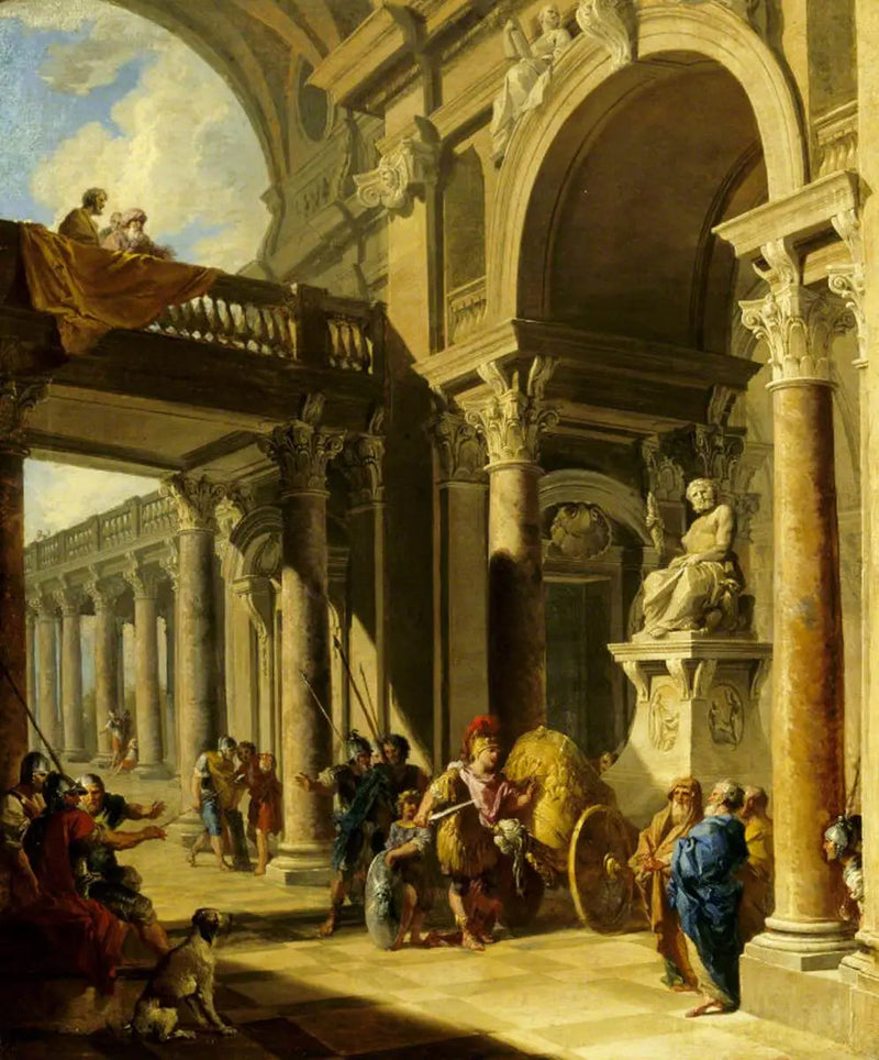 An Architectural Capriccio with Alexander Cutting the Gordian Knot - Giovanni Paolo Panini