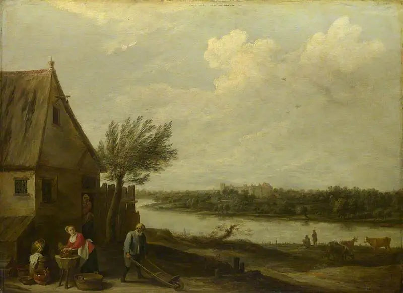 A cottage by a river with a distant view of a castle - David Teniers le Jeune