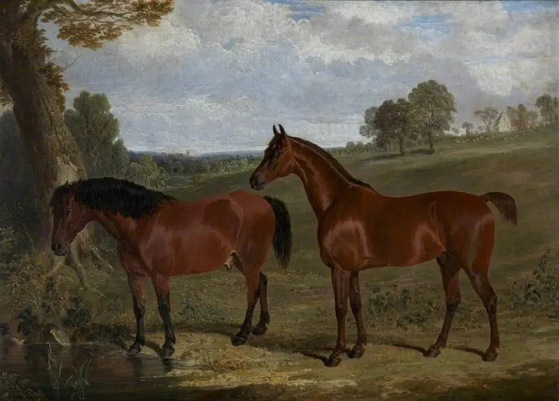 A Chestnut Horse and a Pony in a Landscape - John Frederick Herring, Sr.