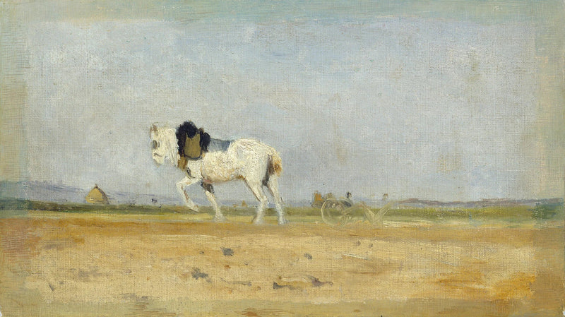 A plowing horse in a field - Stanislas Lépiné