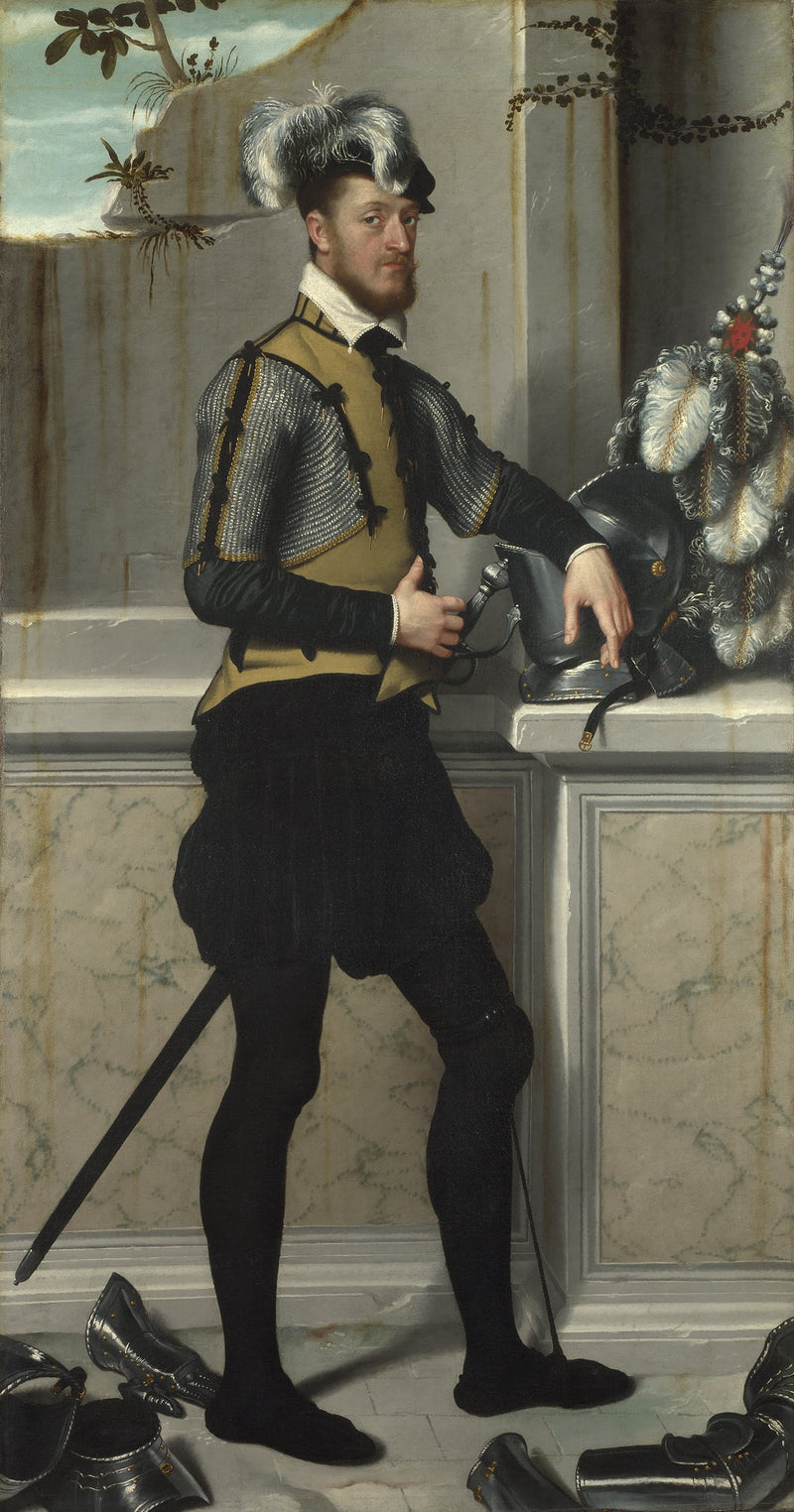 A knight with his jousting helmet (Count Faustino Avogardo (?)) - Giovanni Battista Moroni
