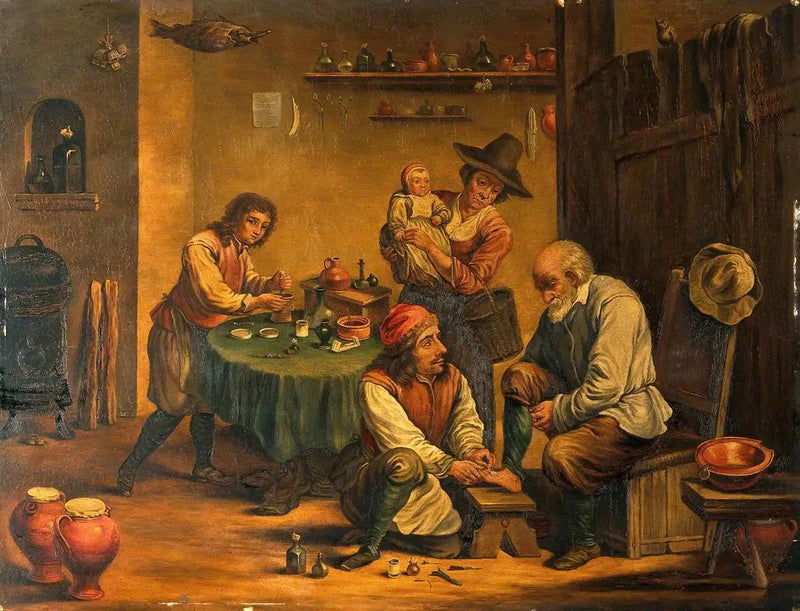A surgeon operating on a man's foot - David Teniers the Younger