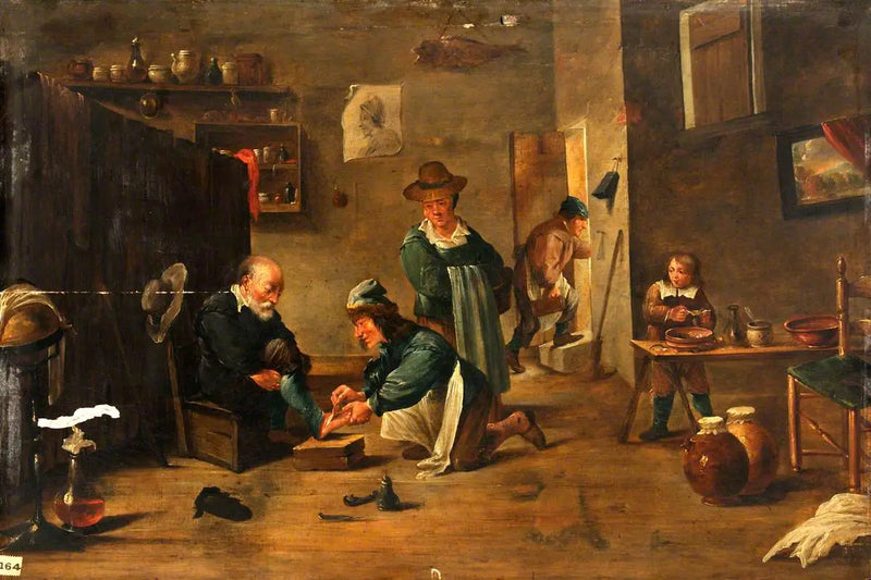 A surgeon treats a man's foot with a cast - David Teniers the Younger