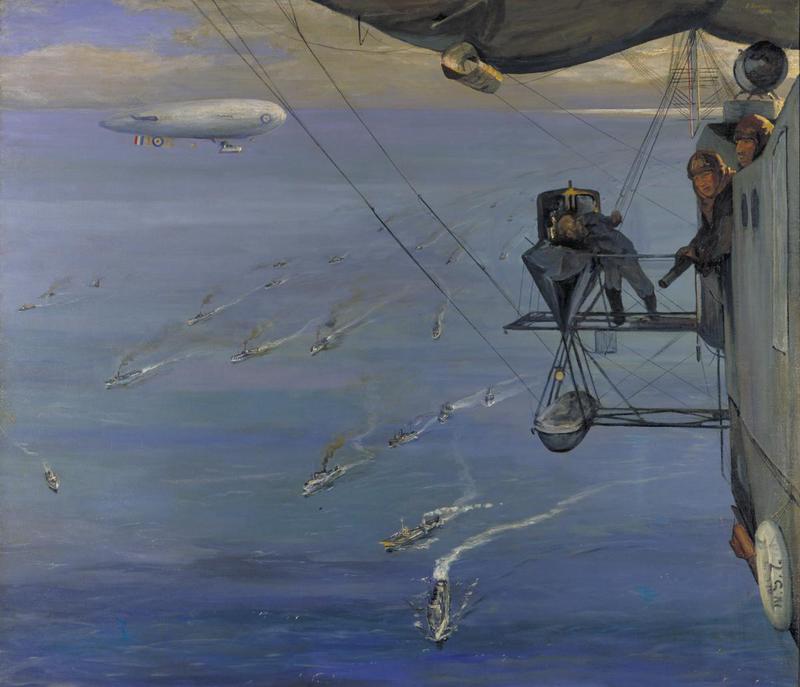 A convoy, North Sea: view from an airship (NS 7) off the Norwegian coast. - John Lavery
