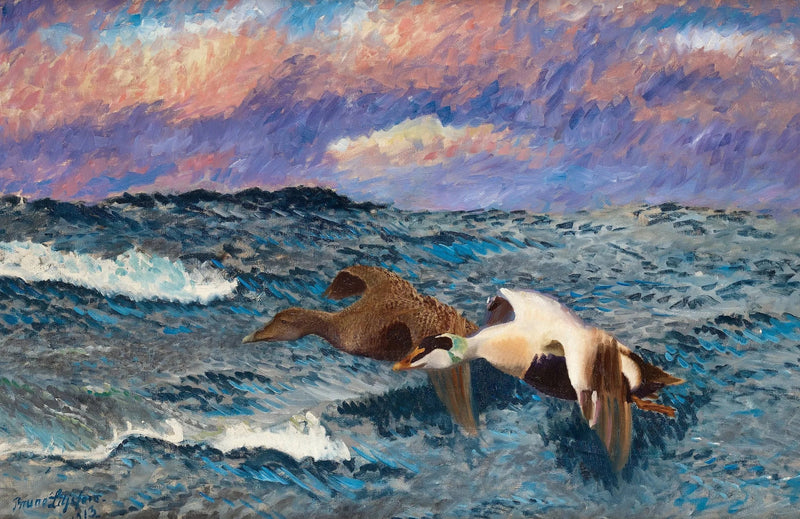 A pair of flying eiders - Bruno Liljefors