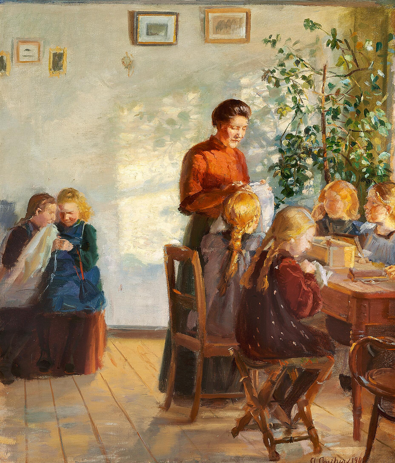 A sewing class. - Anna Ancher