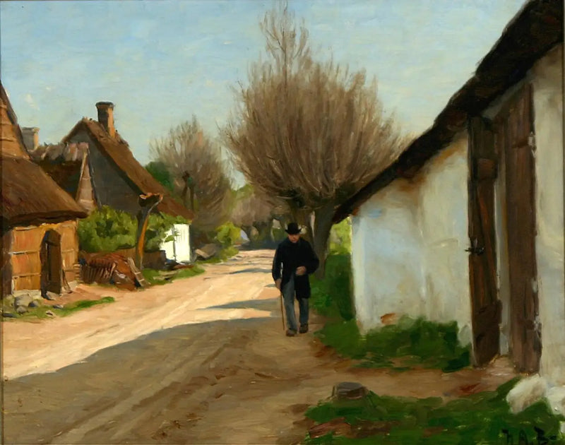 An elderly man walking in the village. - H. A. Brendekilde