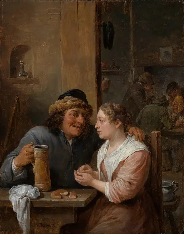 A man with a beer mug and a young woman in a tavern - David Teniers the Younger