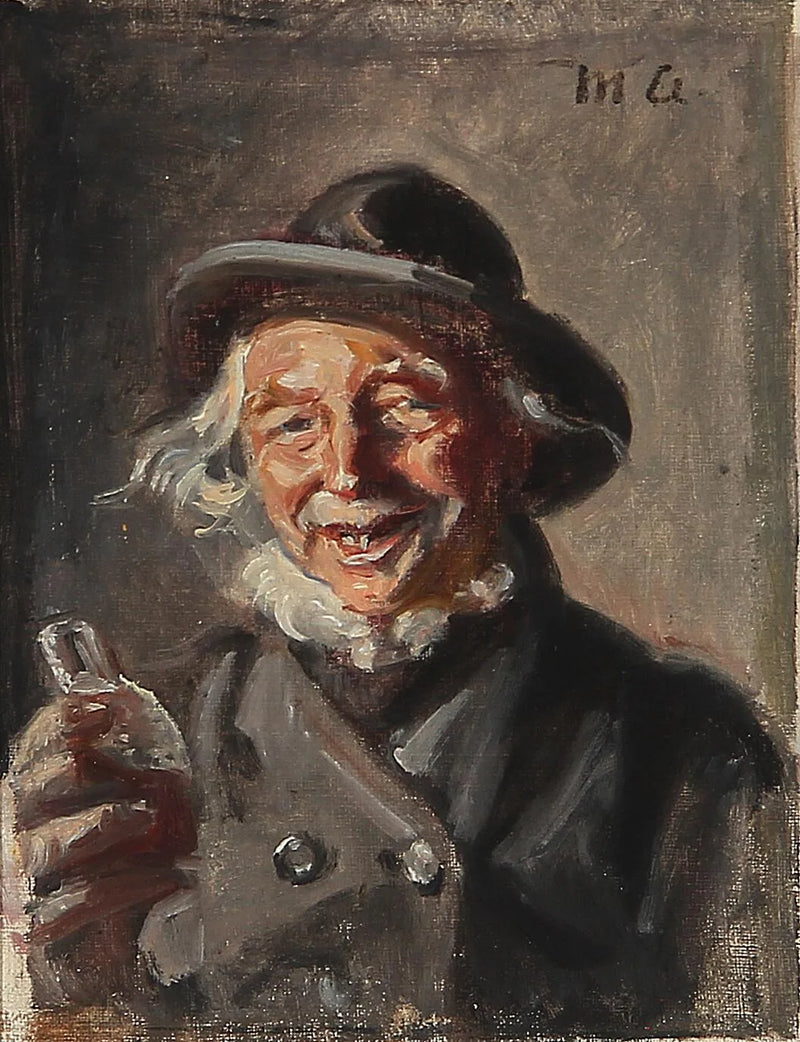 A happy man holding a bottle. - Michael Peter Ancher