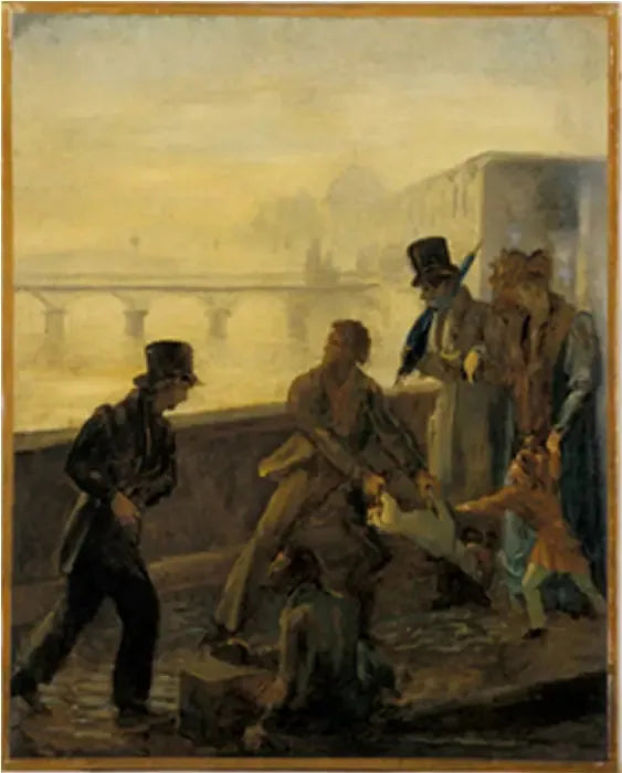 A man throwing his dog into the water - Honoré Daumier