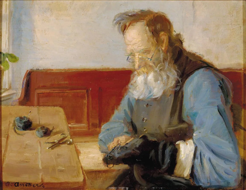 A man mends socks - Anna Ancher