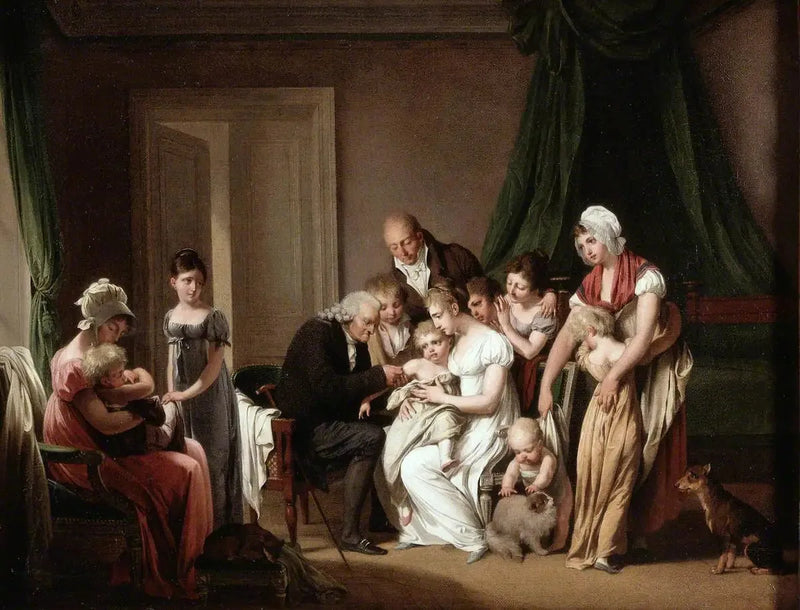 A man vaccinating a young child held by his mother, under the gaze of other family members - Louis-Léopold Boilly