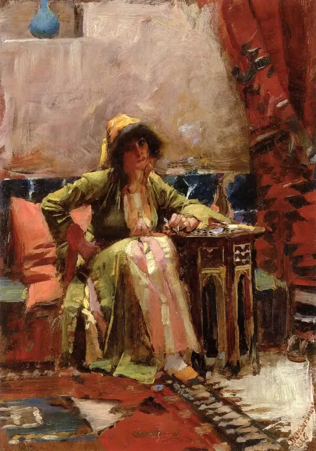 An Oriental Interior with a Seated Girl - John William Waterhouse