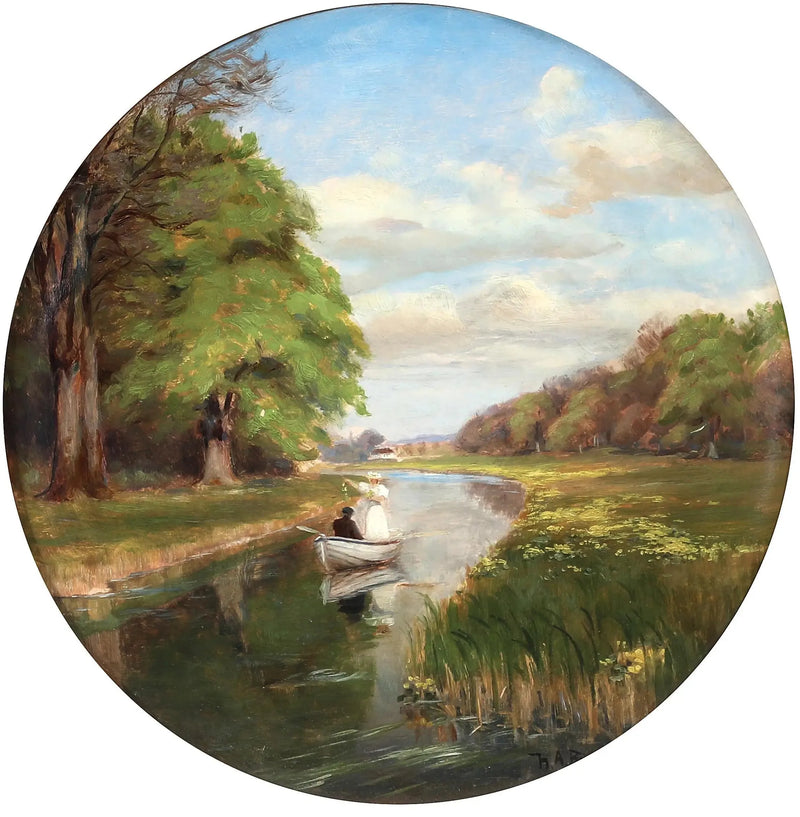 A young couple in a boat on Odense Å - H. A. Brendekilde