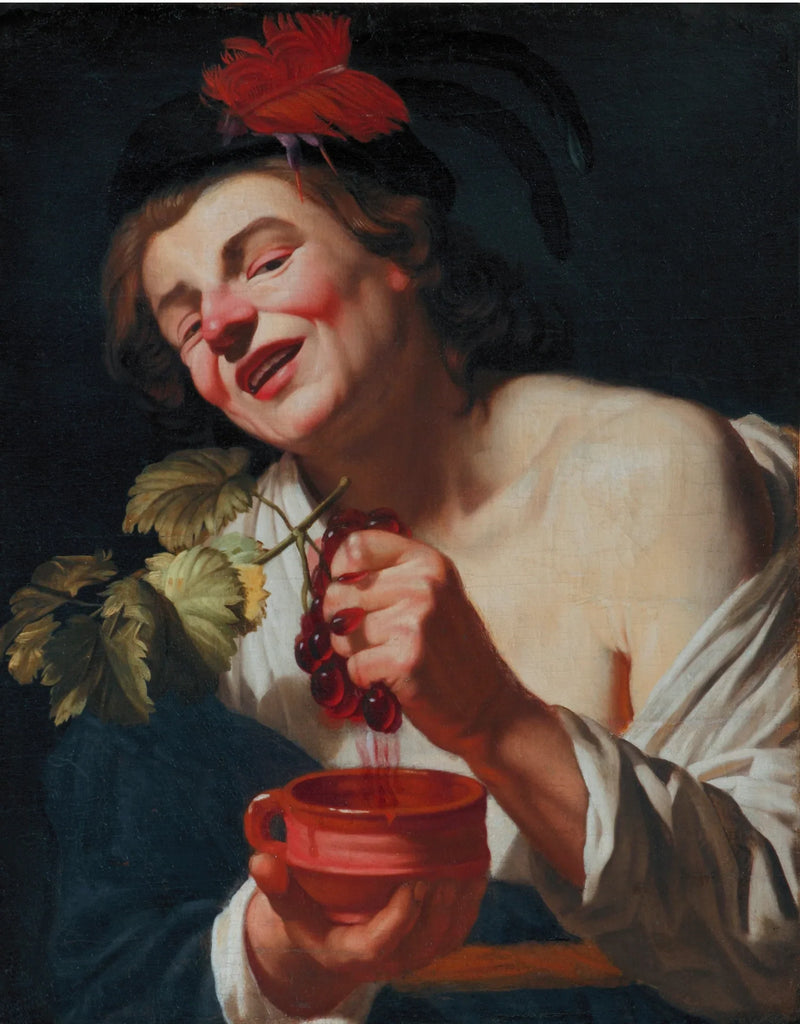 A young Bacchic man pressing grapes into a cup (an allegory of taste?) - Gerrit van Honthorst