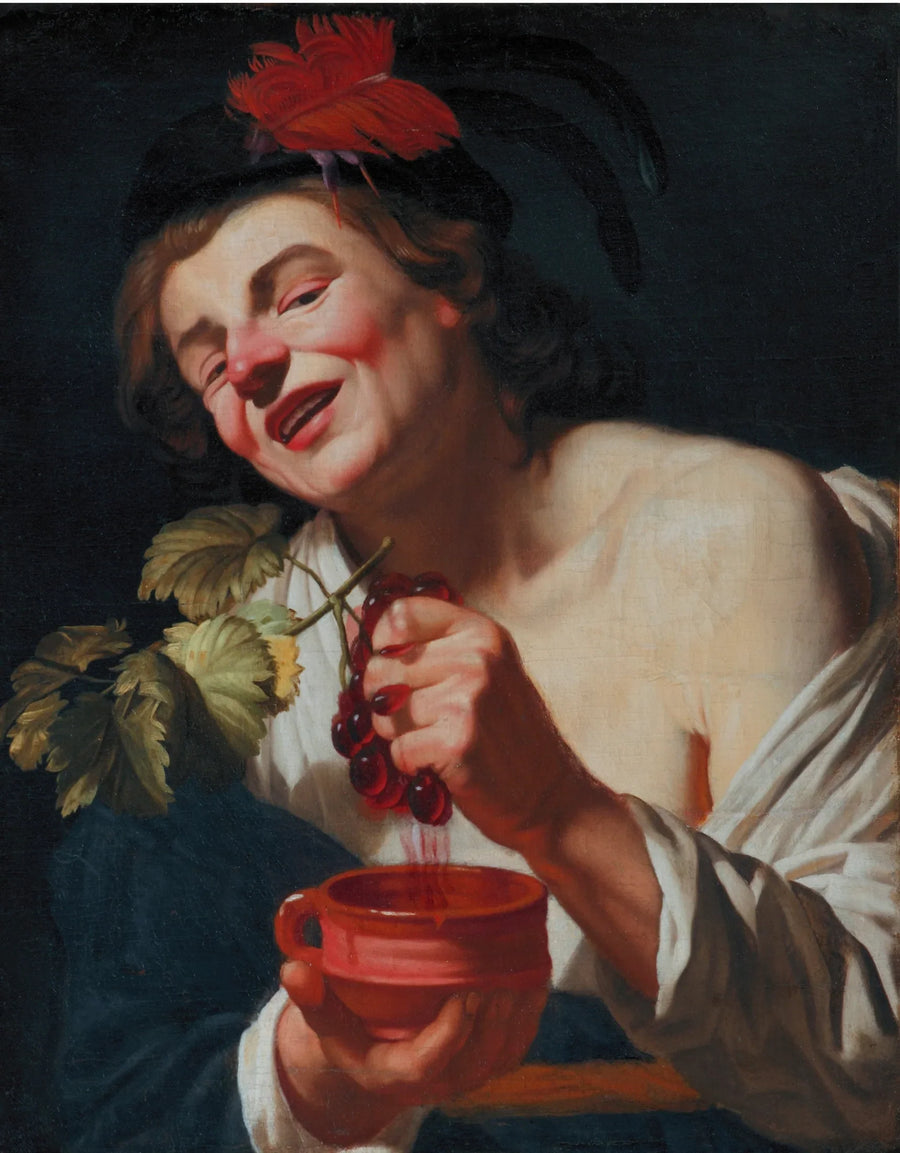 A young Bacchic man pressing grapes into a cup (an allegory of taste?) - Gerrit van Honthorst