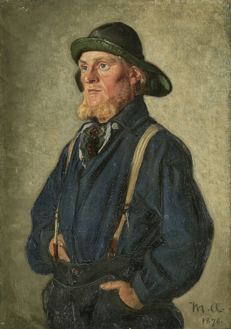 A young fisherman standing, wearing a green oilskin. - Michael Peter Ancher
