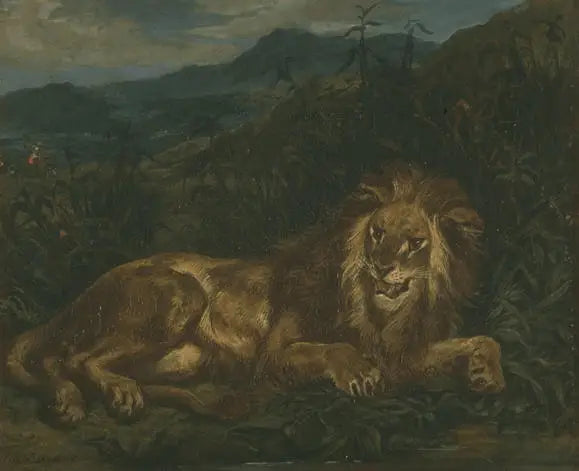 Un lion à la source - Eugène Delacroix image 1 copie peinte à la main à l’huile