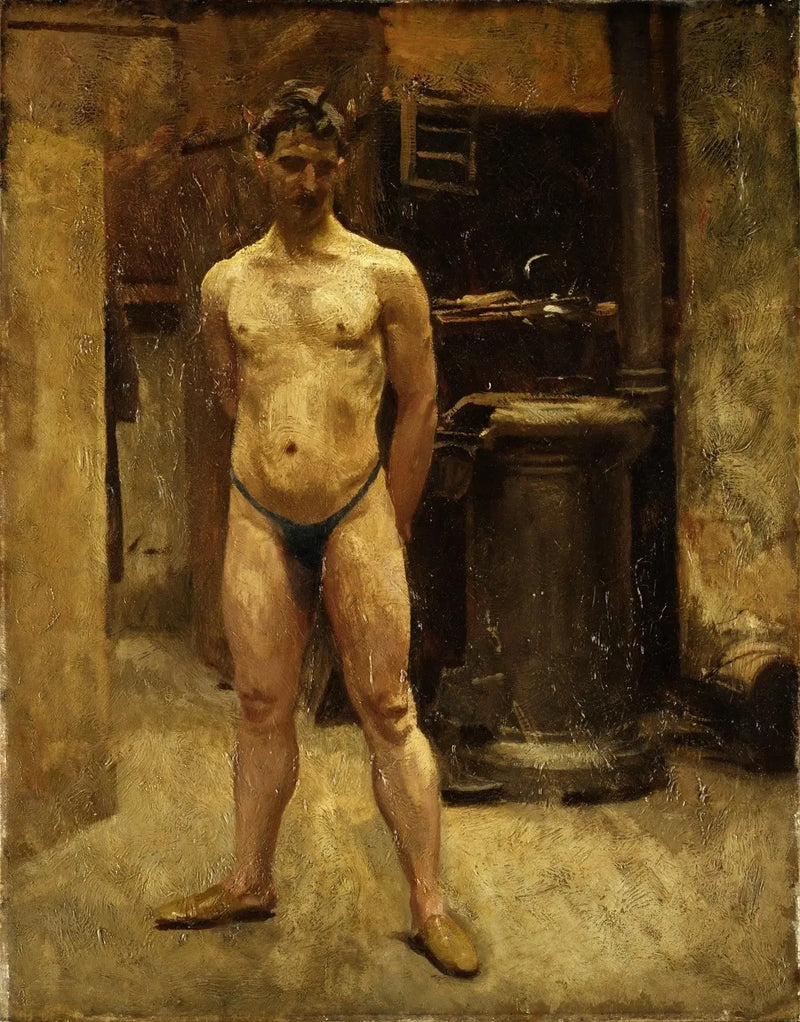 A male mannequin standing in front of a stove - John Singer Sargent
