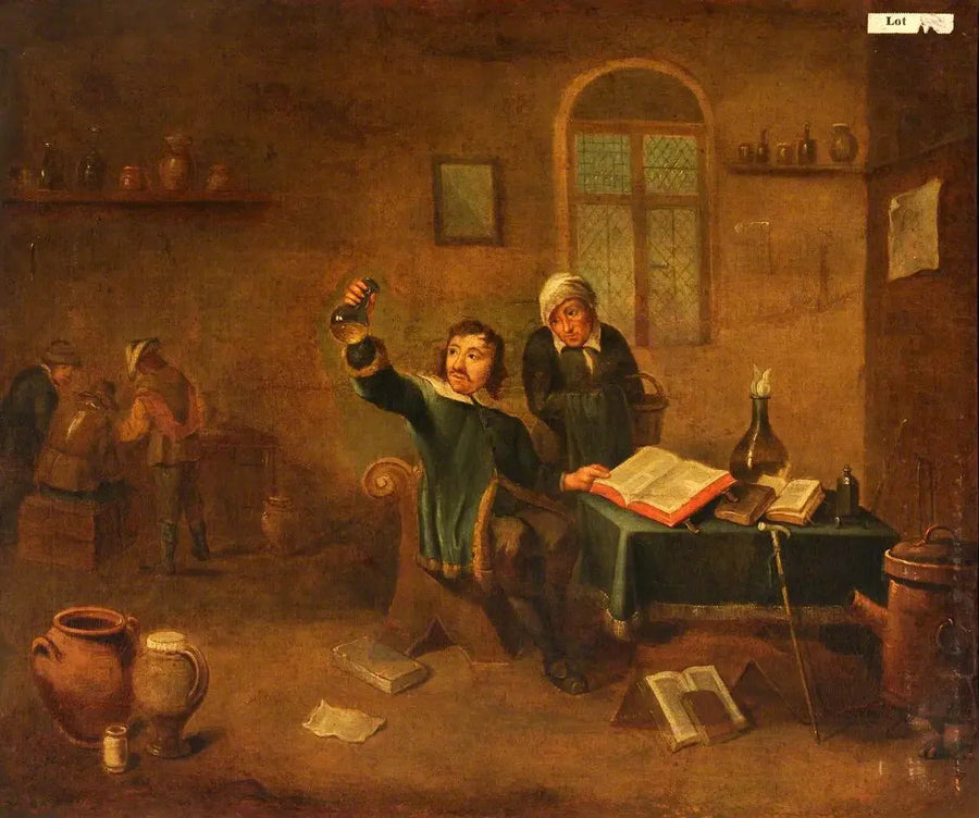 A doctor examining a urine vial - David Teniers the Younger
