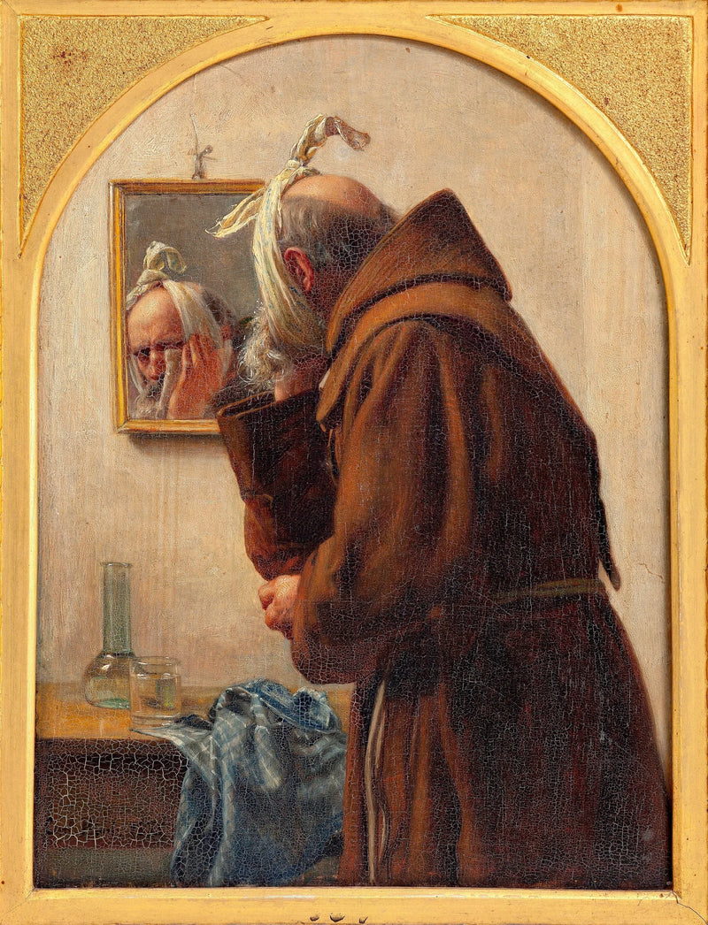 A monk examines himself in a mirror - Carl Heinrich Bloch