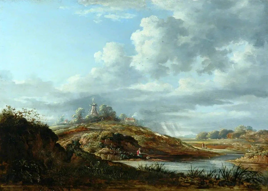 A windmill above a river - John Constable