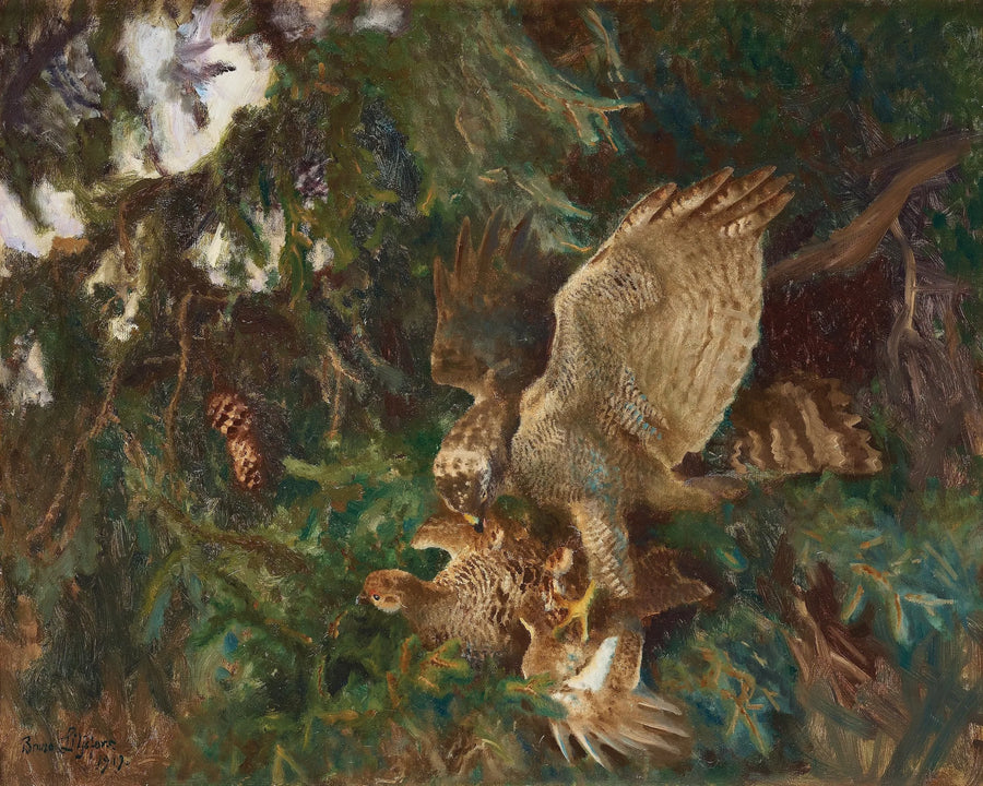 A bird of prey strikes its prey - Bruno Liljefors