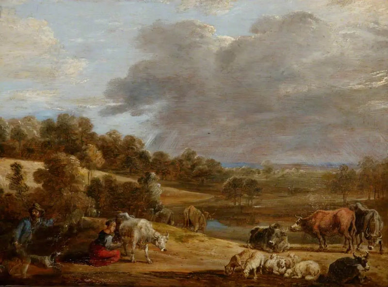 A landscape with a woman milking - David Teniers the Younger