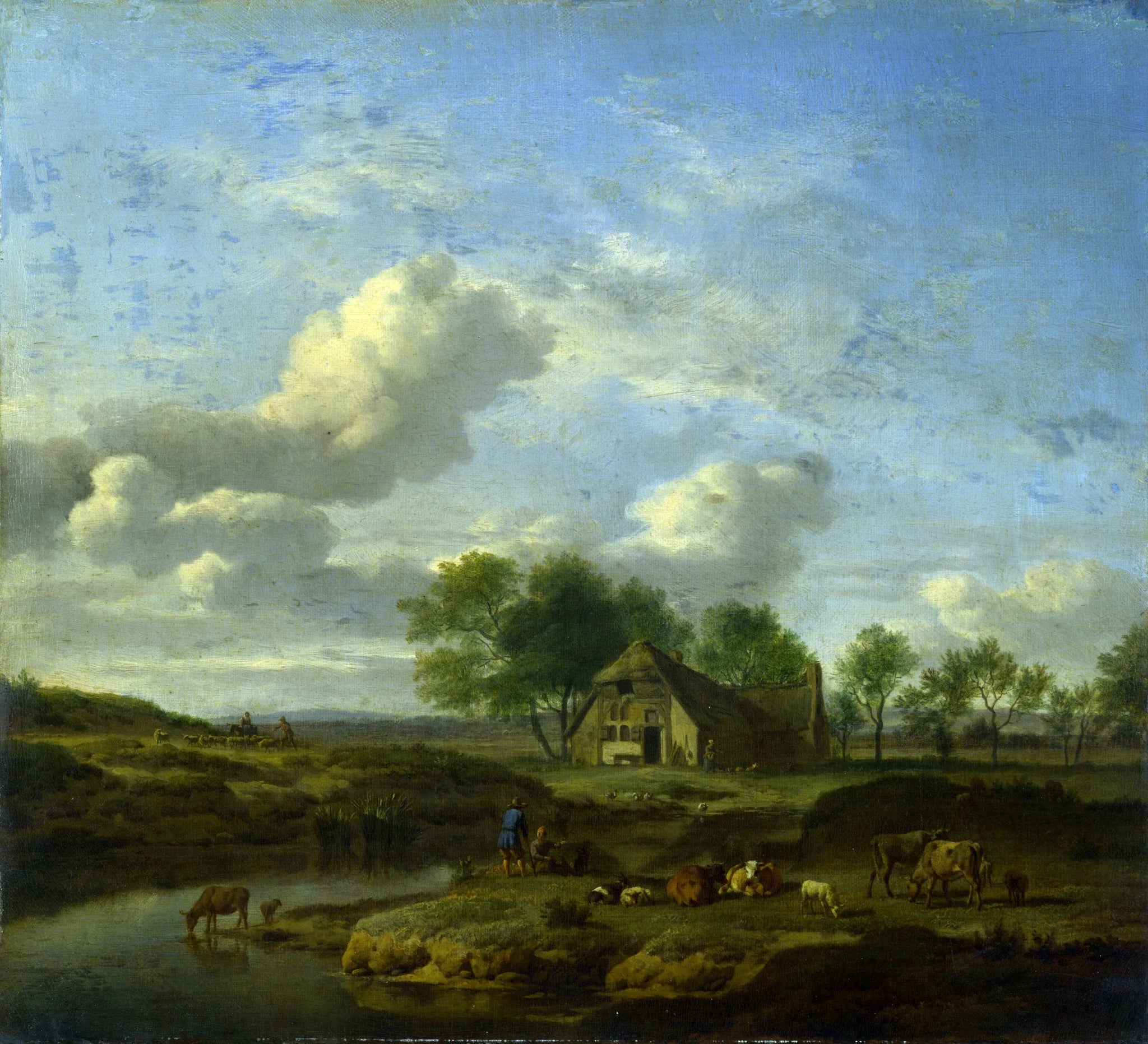 Un paysage avec une ferme au bord d'un ruisseau - Adriaen van de Velde image 1 reproduction réalisée par Alpha Reproduction
