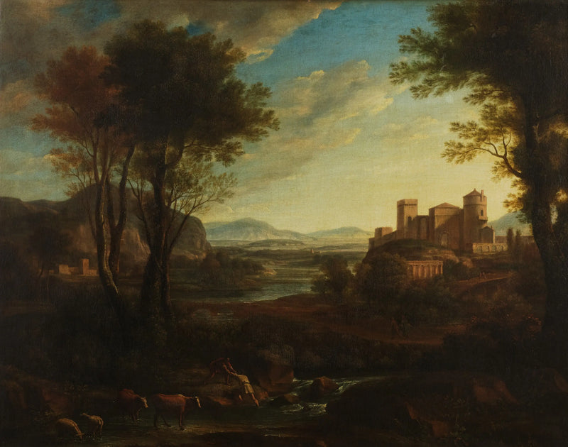 A classical landscape with characters crossing a stream - Claude Lorrain