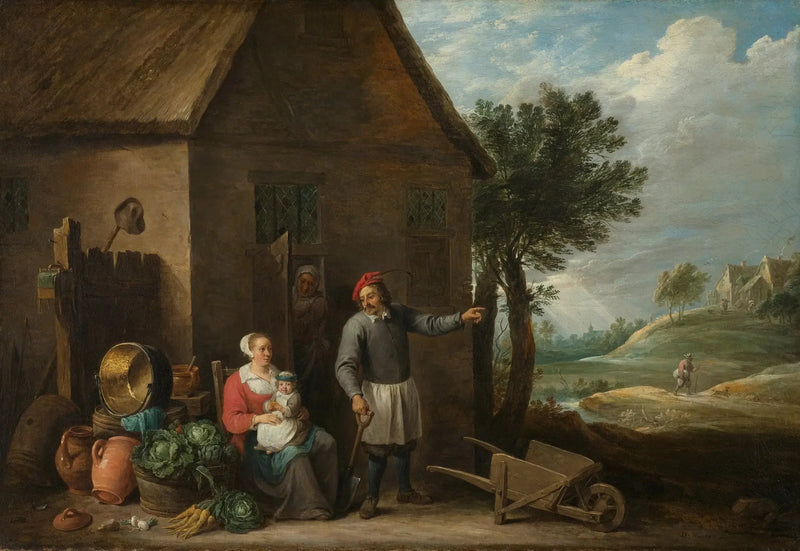 A peasant with his wife and child in front of the farm - David Teniers the Younger