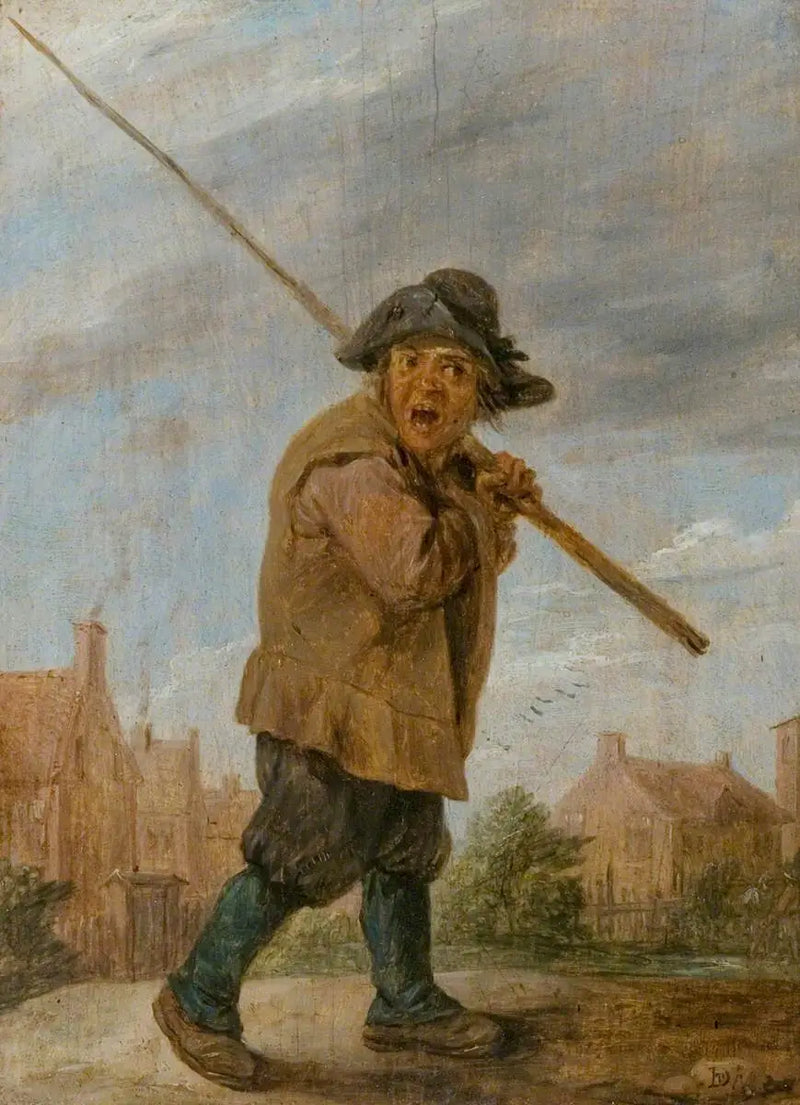 A peasant carrying a pole - David Teniers the Younger