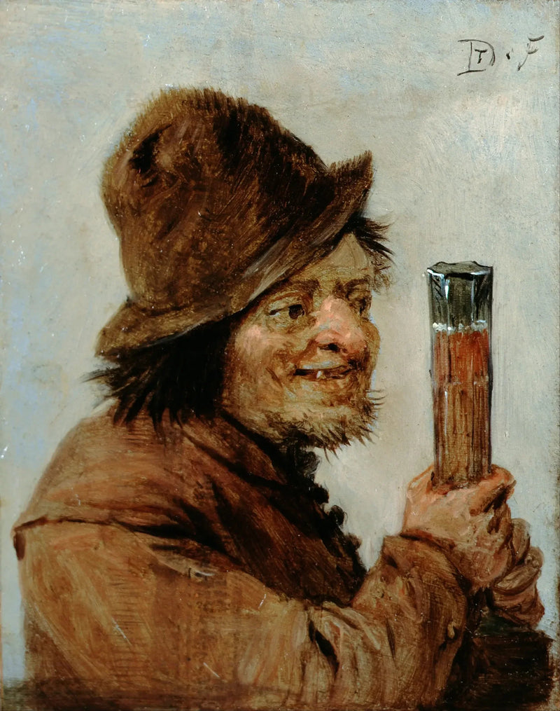 A peasant holding a glass - David Teniers the Younger