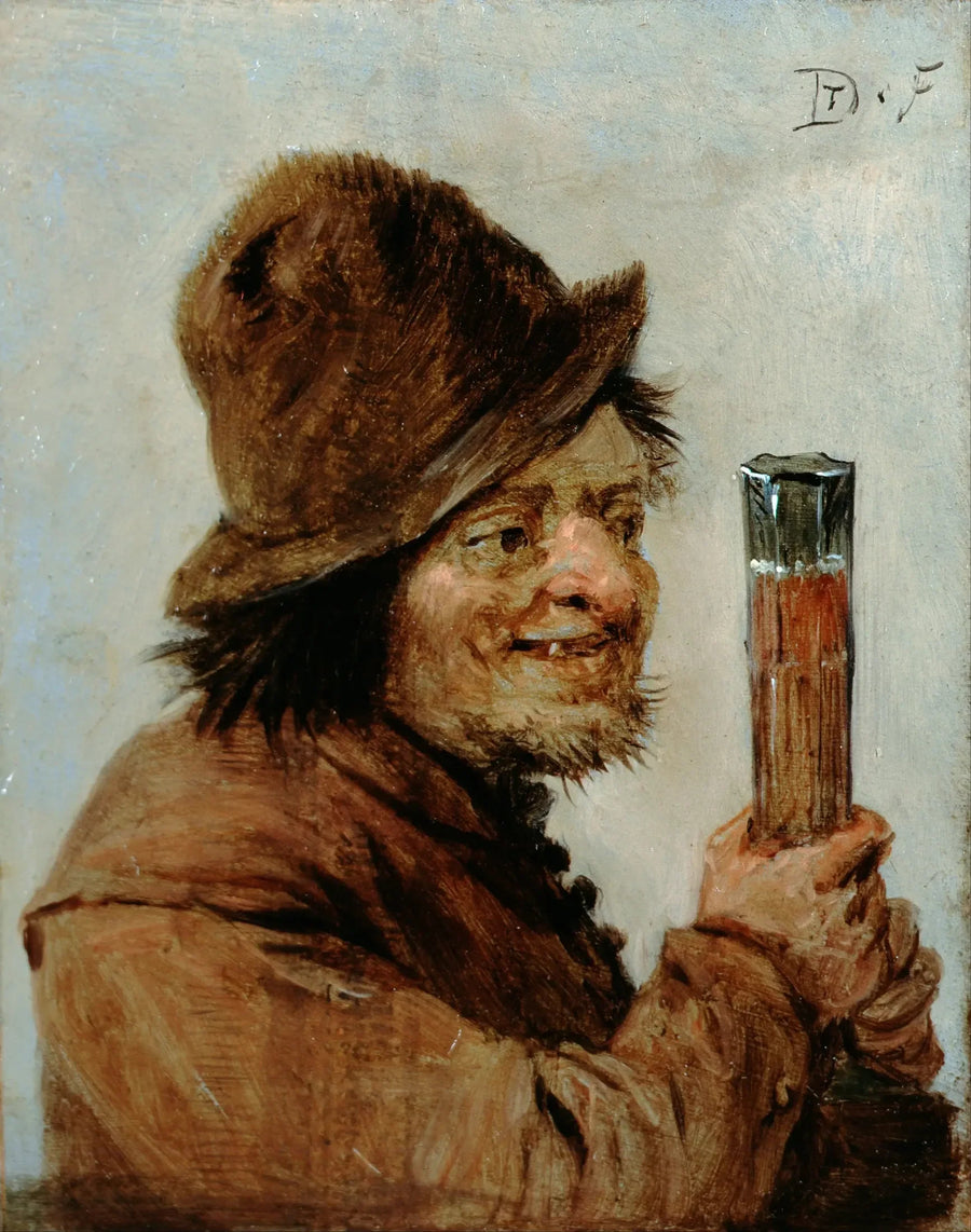 A peasant holding a glass - David Teniers the Younger