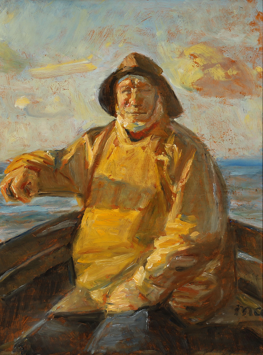 A fisherman at the helm of his boat. - Michael Peter Ancher