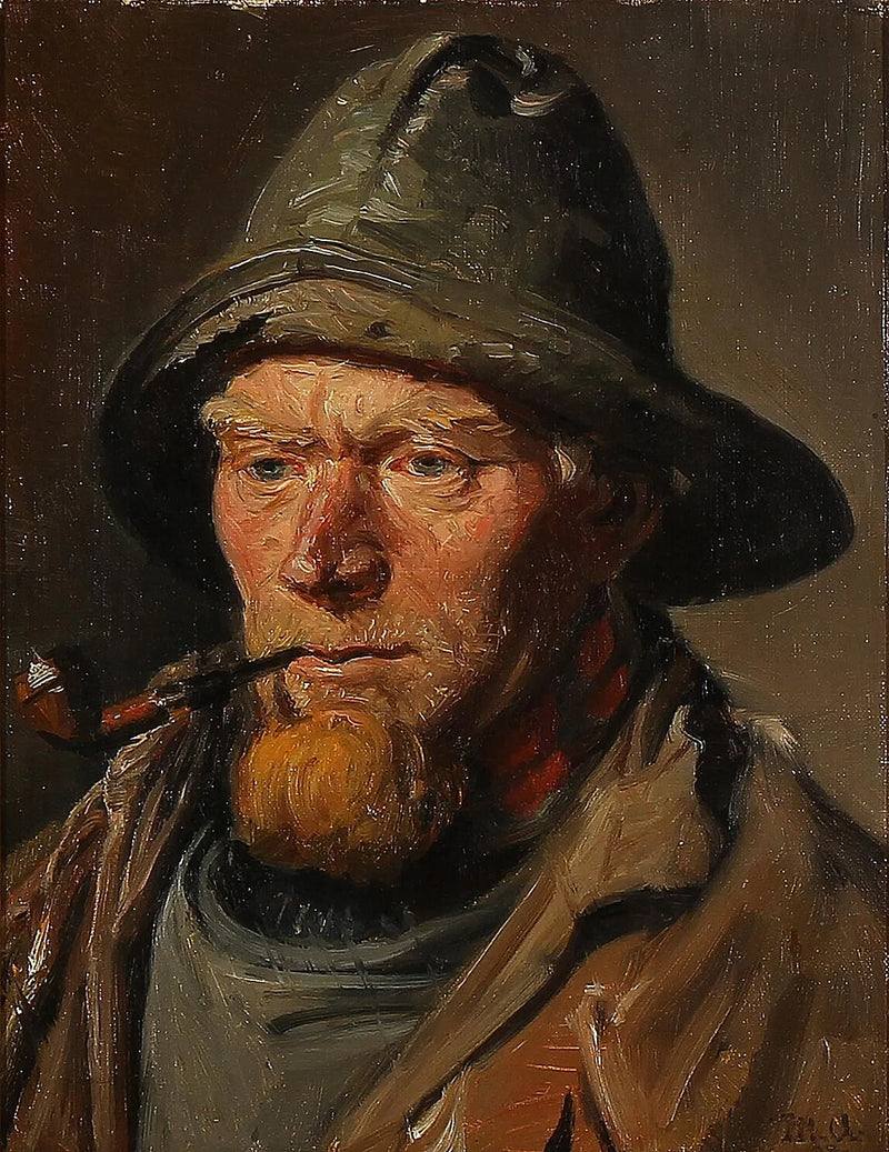 A Skagen fisherman wearing an oilskin and smoking a pipe. - Michael Peter Ancher
