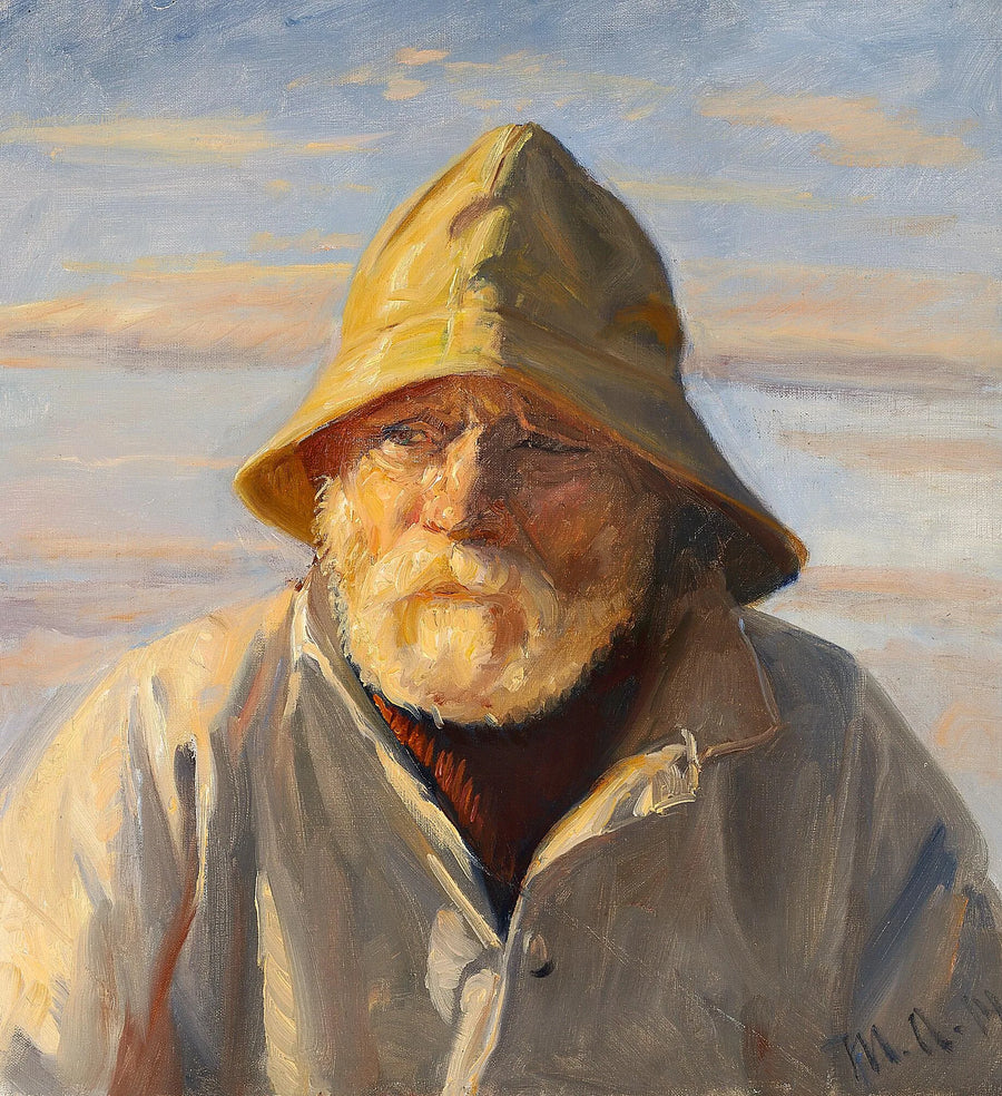 A Skagen fisherman wearing a yellow oilskin. - Michael Peter Ancher
